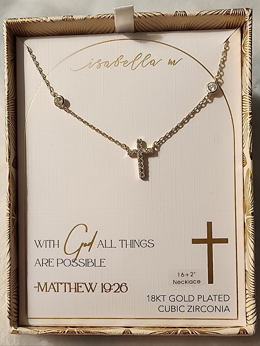 ✨️18kt Gold Plated Fixed Pendants Necklace Cross &Satellite Cubic Zirconias NEW!